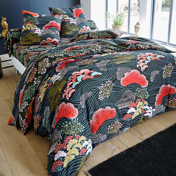Linge de lit motif jardin japonais - BECQUET CRÉATION