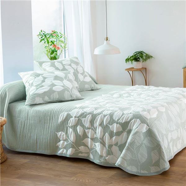 Jeté de lit motif feuilles tissé jacquard - 385 g/m²