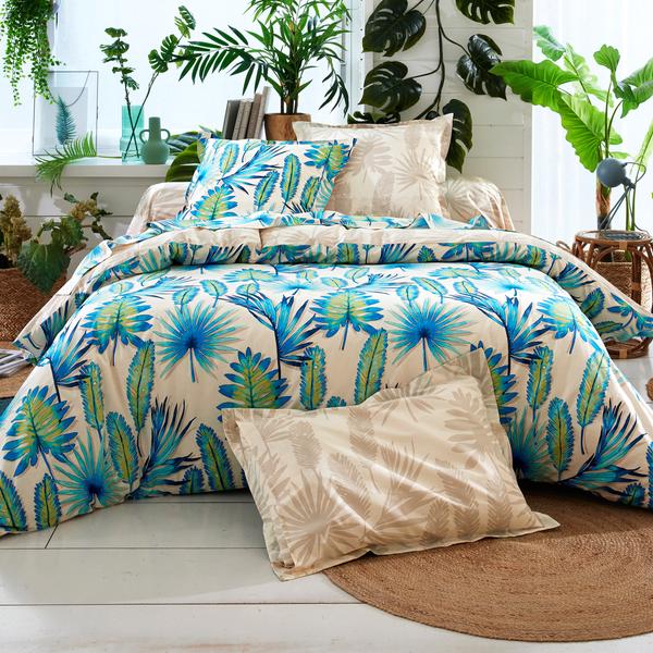 Linge de lit motif tropical bleu - BECQUET CRÉATION