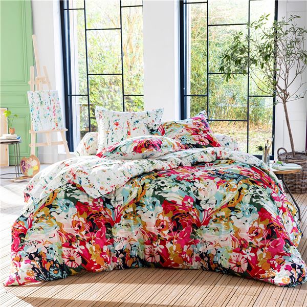 Linge de lit motif à fleurs multicolores - BECQUET CRÉATION