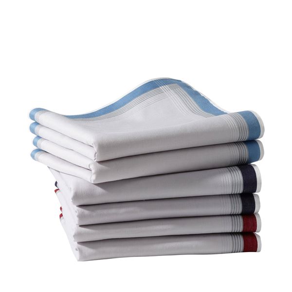 Mouchoirs tissu coton jumel bande encadrée - Lot de 6