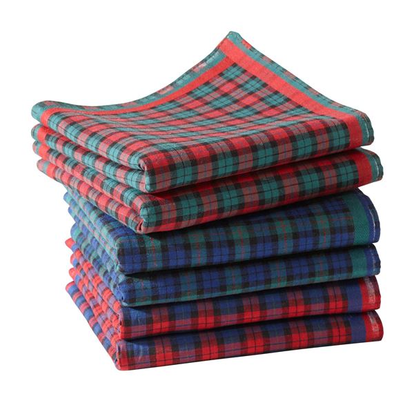 Mouchoirs tissu à carreaux écossais - Lot de 6