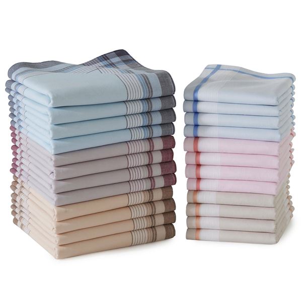 Mouchoirs mixtes en coton motif quadrillage - lot de 12 ou 24